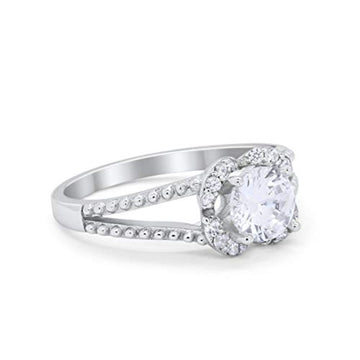 Art Deco Engagement Ring Round Simulated Cubic Zirconia 925 Sterling Silver